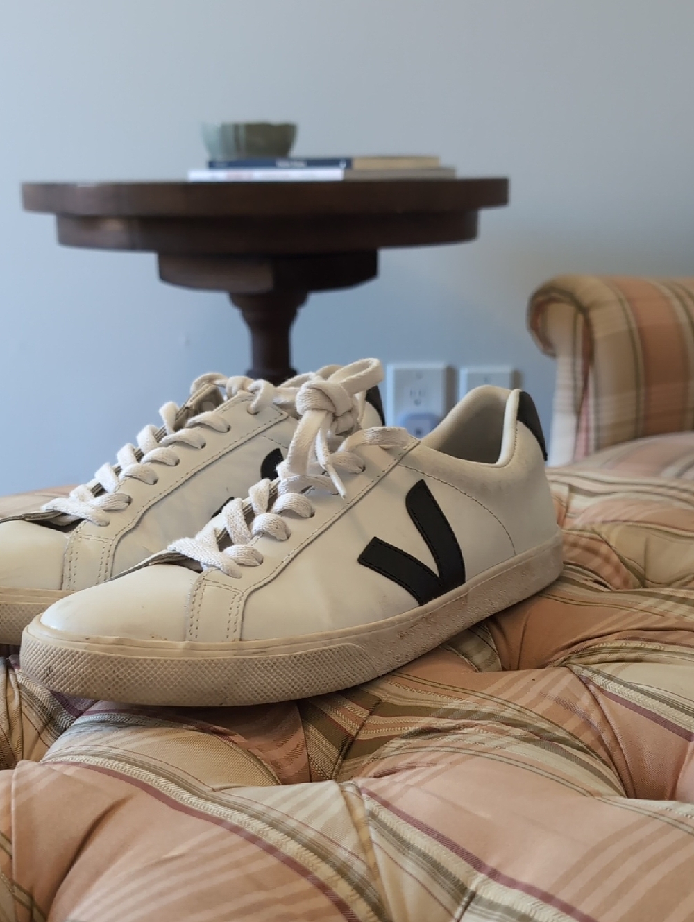 Veja White Leather Sneakers with Black V Logo - Women